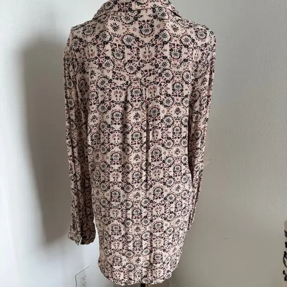 Natural Life Cream Floral Boho Chic Button Down Top Small- Cottagecore - Picture 3 of 10